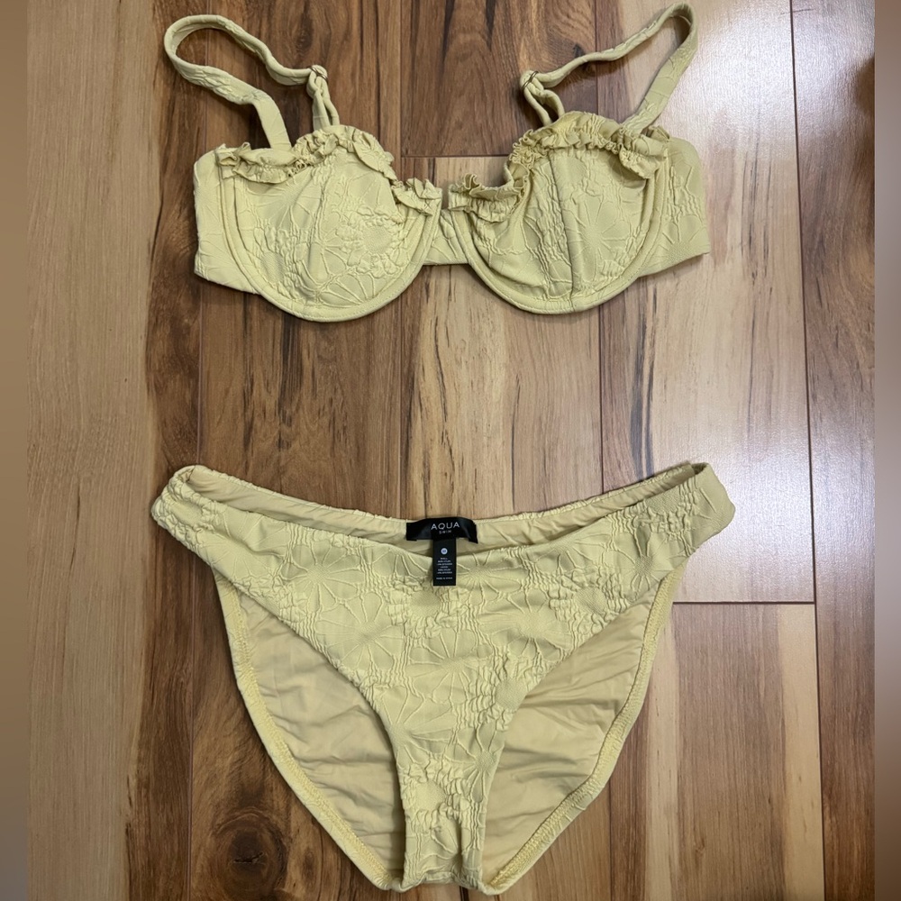 Aqua Yellow Ruffled Bikini Set